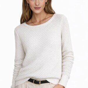 Neutral capsule piece, Cotton blend (86% cotton) open knit sweater, Lou and Grey